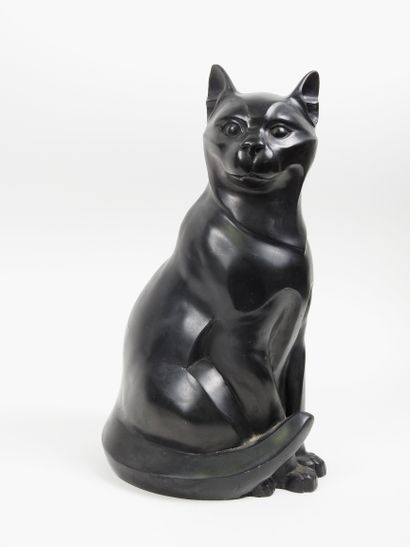 null 
Large resin subject with black patina representing a cat sitting in art deco...