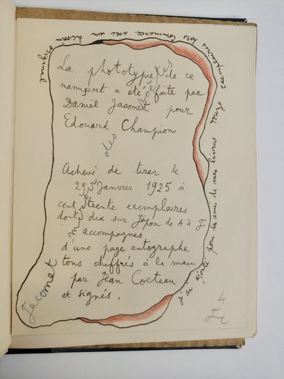 null 
Jean Cocteau : Le mystère de Jean l’Oiseleur. Monologues. 1924. Paris, Champion,...