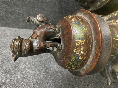 null 
Chine

Paire de vases en bronze cloisonné, marque au revers

H 44 cm

Manque...