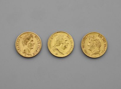 Lot of 3 pieces 40 gold francs : 1818, 1824,...
