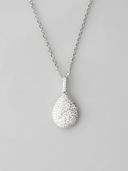 null Diamond chain and pendant in white gold, 750 MM, piriform shape covered with...