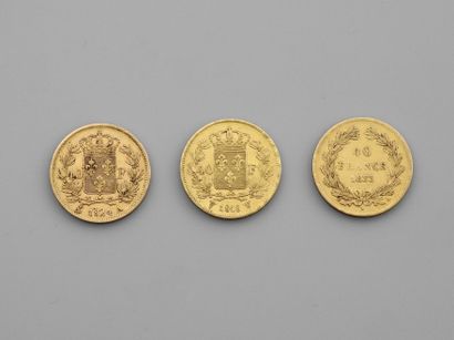 null Lot de 3 pièces 40 francs or : 1818, 1824, 1833, , poids : 38,6gr. brut.