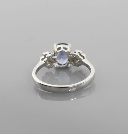 null Ring in white gold, 750 MM, set with an oval sapphire weighing about 1.80 carat...