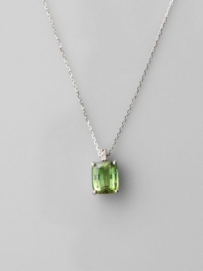 null Chaîne diamantée et pendentif en or gris, 750 MM, orné d'une tourmaline verte...