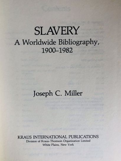 null Miller Joseph C..Slavery A Worldwide Bibliography 1900 - 1982. Edité à New York...