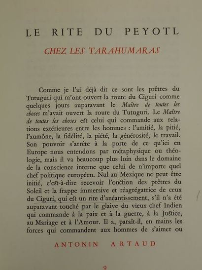  Antonin Artaud.Les Tarahumaras. Décines, L'Arbalète, Marc Barbezat, 1955. in4, (22.5...