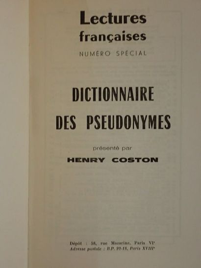 null Coston, Henry.Dictionnaire de pseudonymes. Paris, 58, rue Mazarine, 1961. In-8...