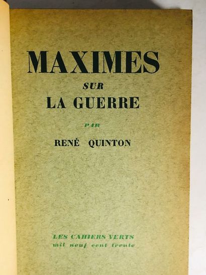 null Quinton René.Maximes sur la Guerre. Edité à Paris, chez Bernard Grasset , 1930....