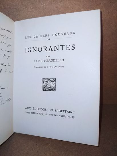 null Pirandello Luigi / C. de Laverière.Ignorantes. Edité à Paris, chez les éditions...