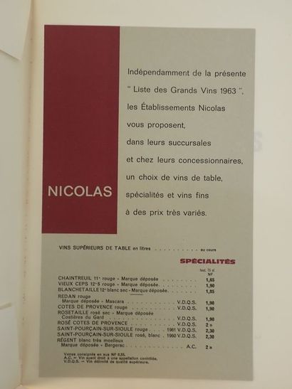 null Latour Alfred, Nicolas, Bernard Buffet.Nicolas - Liste des Grands Vins - 1963....