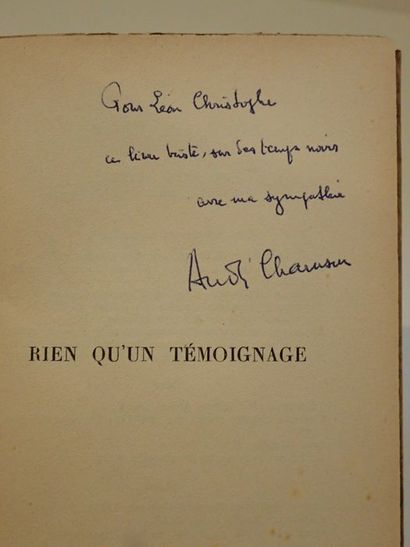  Chamson, André [Envoi de].Retour d'Espagne. Rien qu'un témoignage. Paris, éditions...