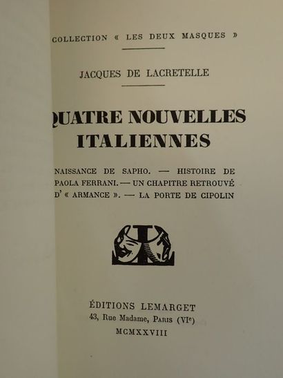 null Lacretelle, Jacques de.Quatre nouvelles italiennes. Naissance de Sapho ; Histoire...