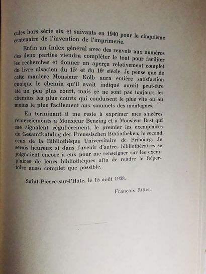 null Ritter François.Catalogue des incunables Alsaciens de la bibliothèque nationale...