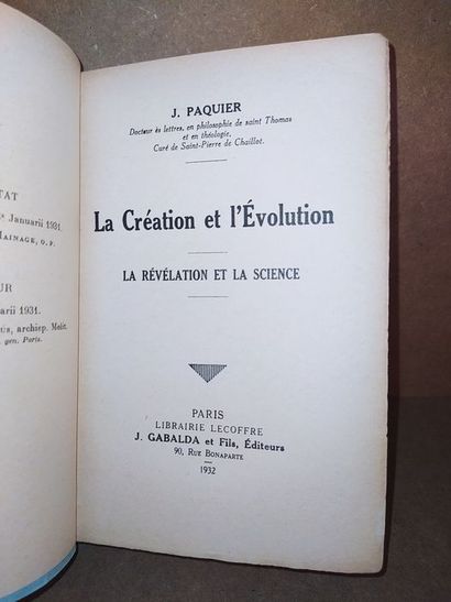 null paquier Jules.La création et l'évolution - La révélation et la science. Edité...