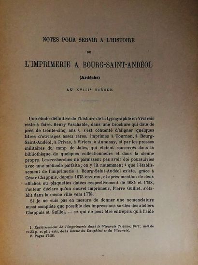 null Stein Henri..Notes Pour Servir à l' Histoire de L' Imprimerie à Bourg Saint...