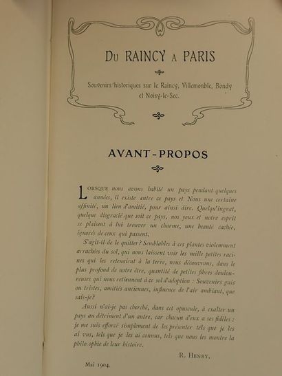 null Henry, R..Du Raincy à Paris. Souvenirs historiques sur le Raincy, Villemonble,...