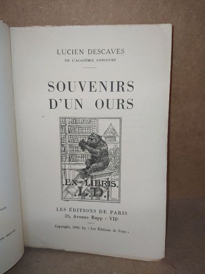 null Descaves Lucien.Souvenirs d'un ours. Edité à Paris, chez les Editions de Paris,...