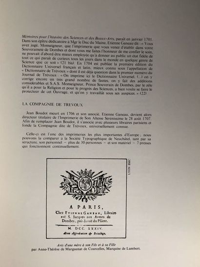 null Chomarat Michel.Vraies et Fausses Impressions de Trévoux au XVIII e siècle.....