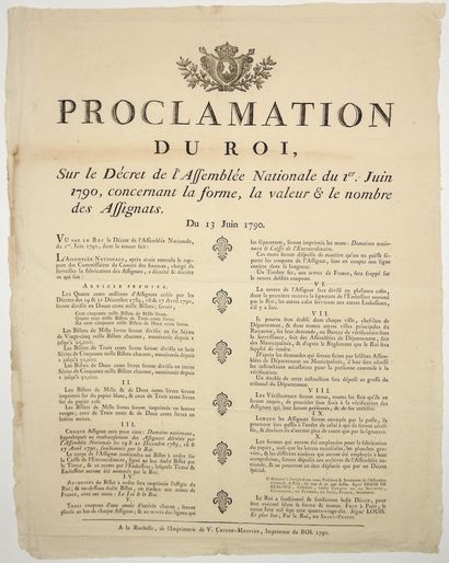 null ASSIGNATS. 1790. «Proclamation du Roi (Louis XVI), sur un Décret de la Convention...