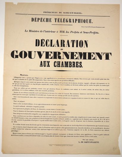 null (SEINE-ET-MARNE). PARIS AS HEADQUARTERS, 9 August 1870 - "Declaration of the...