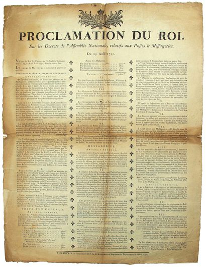 null OISE. 1790. POSTS & MESSAGERIES: "Proclamation of the King, on the decrees of...