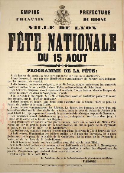 null FÊTE DE LA SAINT NAPOLÉON A LYON 1855 (PROTESTANTISME & JUDAISME) - PROGRAMME...