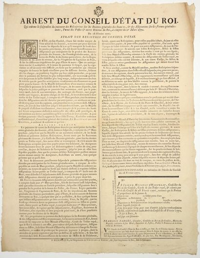 null GÉNÉRALITÉ DE BORDEAUX. 1770 - «Arrest du Conseil d'État du Roi. Qui ordonne...