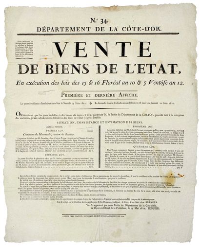 null CÔTE D'OR. 1822. (VIGNES DE MEURSAULT, Canton de BEAUNE) - «VENTE DES BIENS...