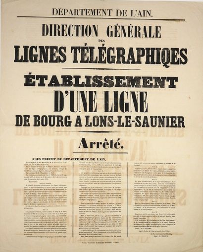 null Department of INA. "Establishment of a TELEGRAPHIC LINE from BOURG (Ain) to...
