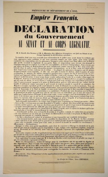 null OISE. DÉCLARATION DE LA GUERRE DE 1870 - «EMPIRE Français. Déclaration du Gouvernement...