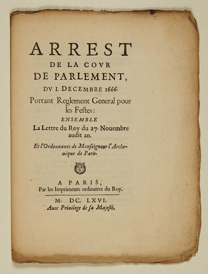 null THE FEASTS OF THE DIOCESE OF PARIS. 1666. "Arrest of the Court of Parliament,...