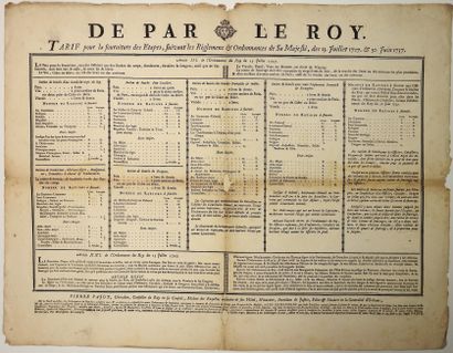 null ARMY OF LOUIS XV. 1746. TARIFF OF MOUTH RATIONS. General of ORLÉANS. "TARIFF...