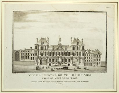 null PARIS. 2 Engravings: "View of the HOTEL DE VILLE DE PARIS, taken from the side...