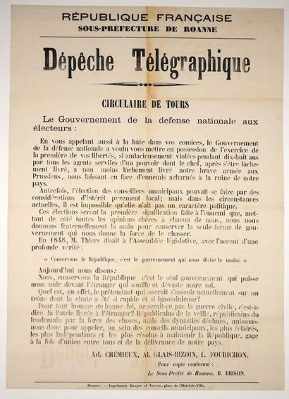 null Sub-prefecture of ROANNE (Loire). "LE GOUVERNEMENT DE LA DÉFENSE NATIONALE (Ad....