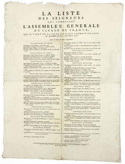 null ST GERMAIN EN LAYE (78). 1685. "THE LIST of the Lords who make up THE GENERAL...