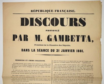 null “DISCOURS prononcé par M. Léon GAMBETTA (Cahors 1838-1882), Président de la...