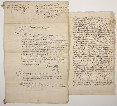 null SAINTONGE. 2 pièces : 1) Dénombrement de SEMOUSSAC (17) de l'An 1612 - Manuscrit...