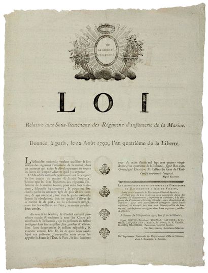 null MARINE. 1792. DANTON. ILLE AND VILAINE: "An Act respecting the Sub-Lieutenants...