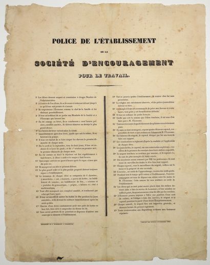 null STRASBOURG (67). 1835. "POLICE OF THE ESTABLISHMENT of the Société d'Encouragement...