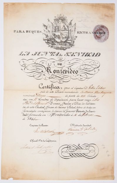 null URUGUAY. HEALTH PATENT issued by the Port of MONTÉVIDÉO to go to BRAZIL, from...
