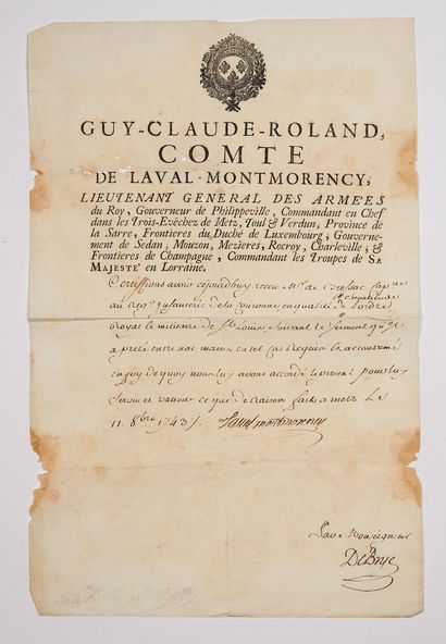 Guy Claude Roland de Montmorency, Comte de LAVAL, Maréchal de France en 1747 Coin...