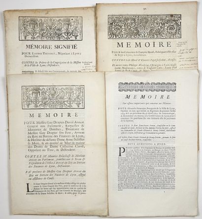 null LYON. PROCÈS. 4 Imprimés : «Mémoire (de 1724) sur Affaire importante qui concerne...