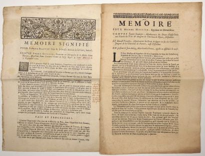 null DEUX-SÈVRES. 2 Mémoires de procès imprimés début XVIIIe : 1) «Mémoire (de procès)...