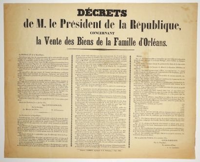 null ORLEANS FAMILY. 1852. "Décrets de M. le Président de la République (Napoleon...