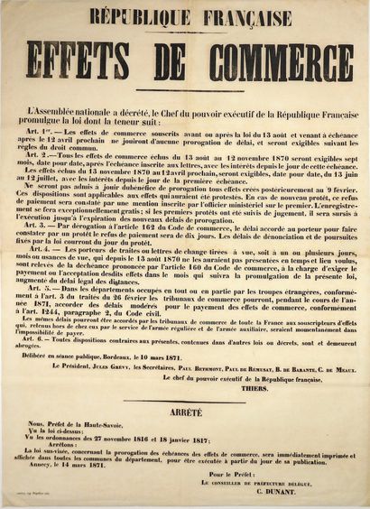 null HAUTE-SAVOIE. GOUVERNEMENT DE BORDEAUX du 10 Mars 1871 (Occupation Etrangère)....