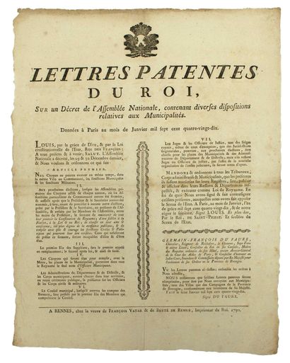null BRETAGNE 1790. (ILLE-ET-VILAINE) : “Lettres patentes du Roi, sur un Décret de...