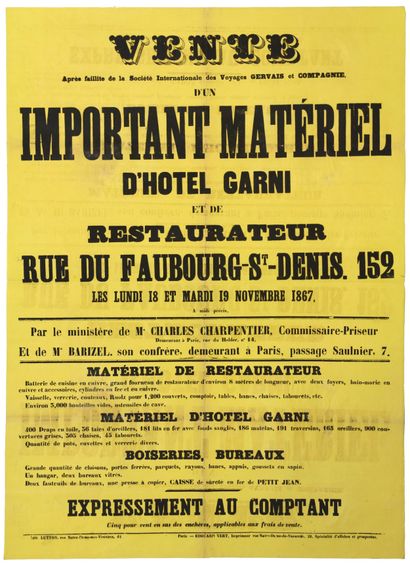 null (PARIS 1867) «VENTE, après faillite de la Société Internationale des Voyages...