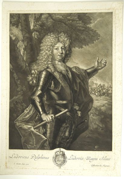 null GRAVURE : LOUIS DE FRANCE (1661-1711) dit MONSEIGNEUR ou LE GRAND DAUPHIN. Fils...