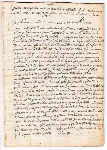 null SALON DE PROVENCE (13). 1293. OLD STATUTES. Manuscript of the early eighteenth...