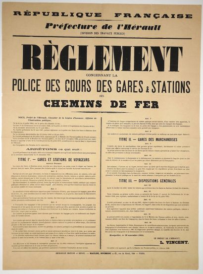 null HÉRAULT. 1895. «Règlement concernant la police des Cours des Gares & Stations...